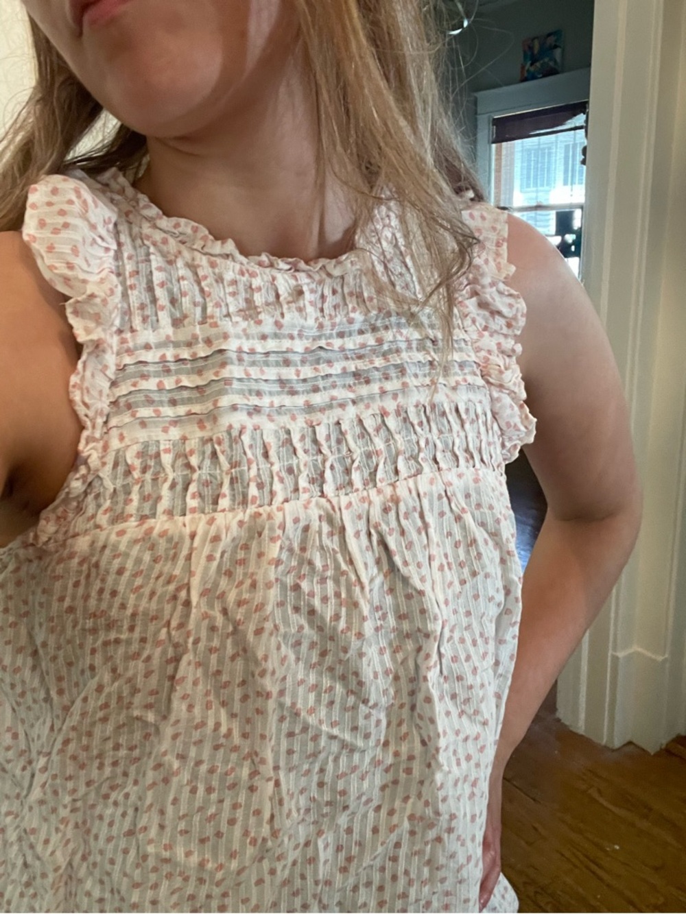 LOFT Pink Floral Sleeveless Ruffled Cotton Top